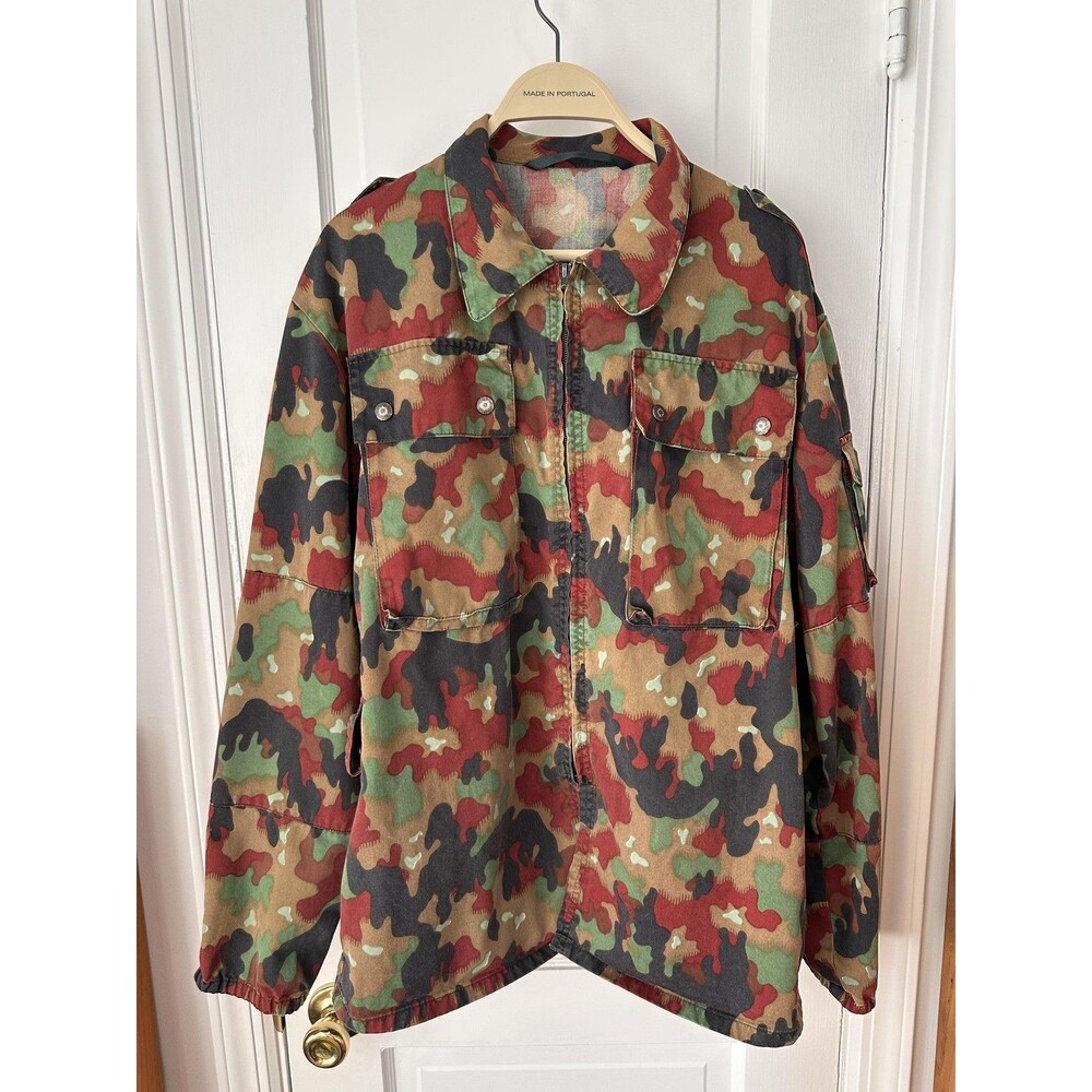 Jacket Mens Large Multicolor Camo Military Hunting Field Zip Pockets Cotton